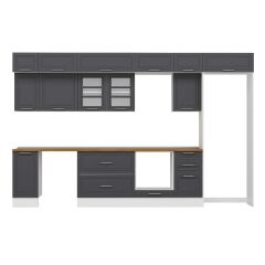 Alvinka 375X240 Cm Klasik Mebran Mutfak Dolabı Beyaz Beyaz Mb-E90S40S45-3 Mebran | Antrasit - Mdf