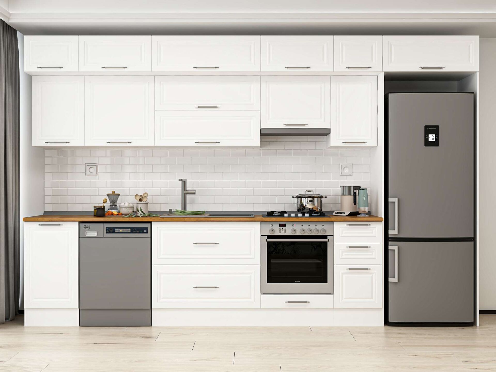 Alvinka 375X240 Cm Klasik Mebran Mutfak Dolabı Beyaz Beyaz Mb-E90S45S40-1