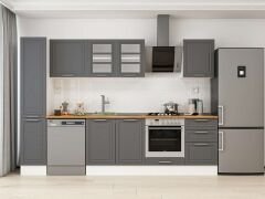 Alvinka 300X210 Cm Klasik Mebran Mutfak Dolabı Mb-E90B40S50-3 Mebran | Antrasit - Mdf