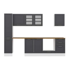 Alvinka 300X210 Cm Klasik Mebran Mutfak Dolabı Mb-E90B40S50-3 Mebran | Antrasit - Mdf