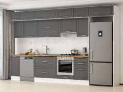 Alvinka 380X240 Cm Klasik Mebran Mutfak Dolabı Beyaz Beyaz Mb-E90S40S50-1 Mebran | Antrasit - Suntalam