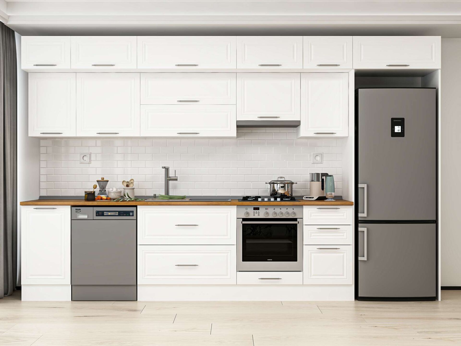 Alvinka 380X240 Cm Klasik Mebran Mutfak Dolabı Beyaz Beyaz Mb-E90S45S45-1