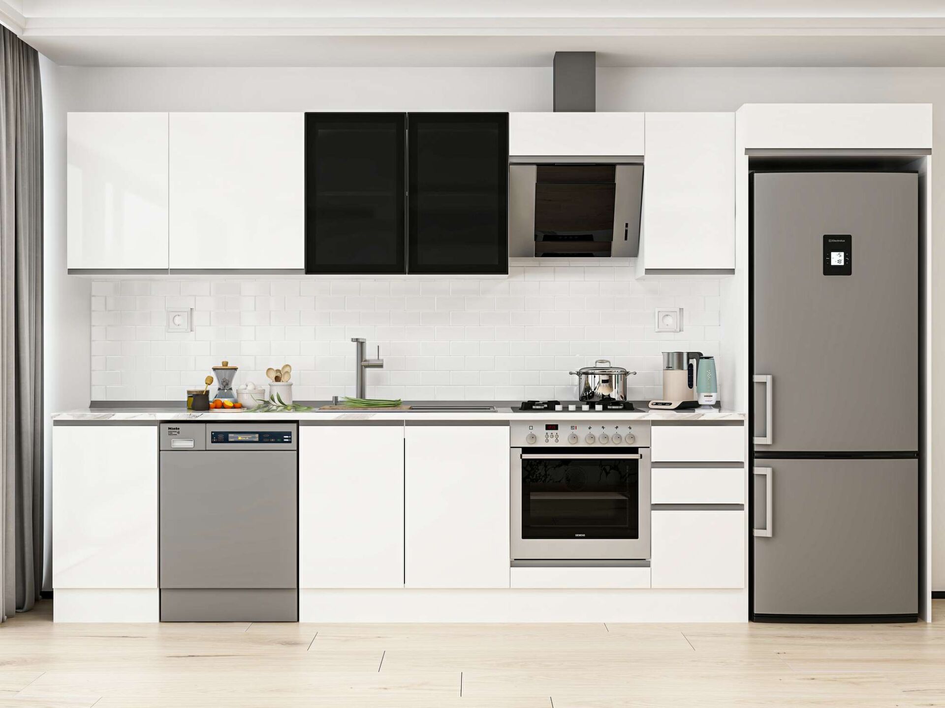 Alvinka 365X222 Cm High Gloss Mutfak Dolabı Mb-E80S45S40-3 High Gloss | Beyaz - Mdf