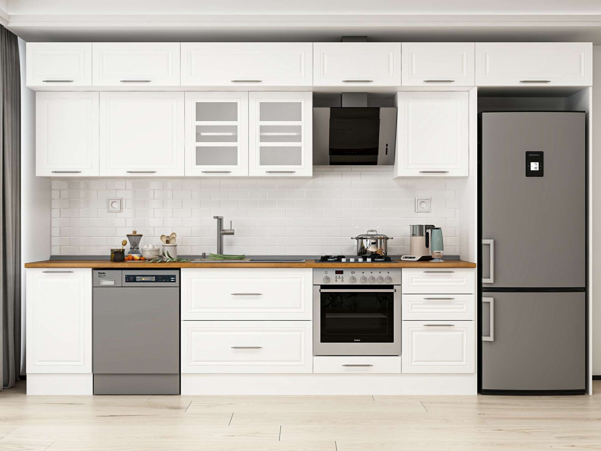 Alvinka 385X240 Cm Klasik Mebran Mutfak Dolabı Beyaz Beyaz Mb-E90S45S50-3
