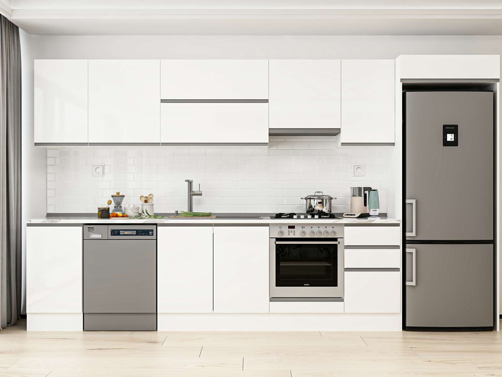 Alvinka 370X222 Cm High Gloss Mutfak Dolabı Mb-E80S45S45-1 High Gloss | Beyaz - Suntalam