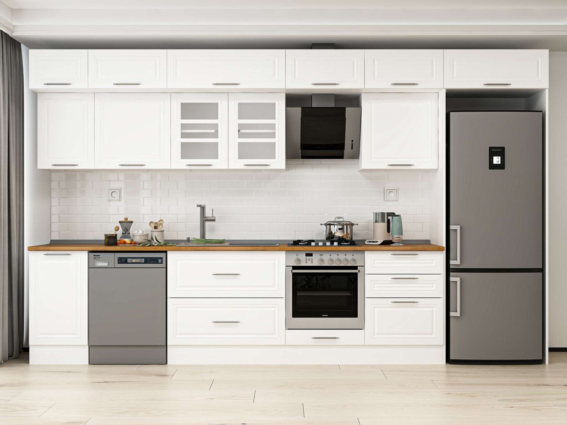 Alvinka 395X240 Cm Klasik Mebran Mutfak Dolabı Beyaz Beyaz Mb-E90S45S60-3