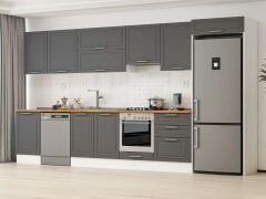 Alvinka 400X222 Cm Klasik Mebran Mutfak Dolabı Mb-E90S50S60-1 Mebran | Antrasit - Suntalam