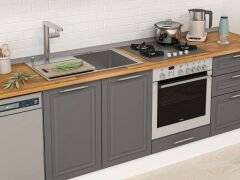 Alvinka 400X222 Cm Klasik Mebran Mutfak Dolabı Mb-E90S50S60-1 Mebran | Antrasit - Suntalam