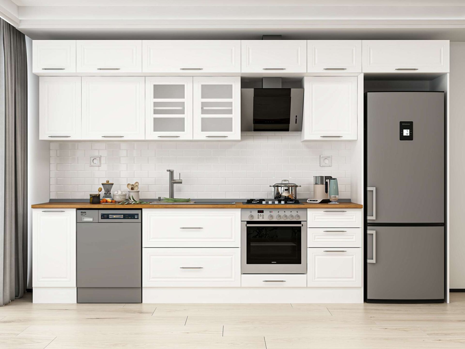 Alvinka 380X240 Cm Klasik Mebran Mutfak Dolabı Beyaz Beyaz Mb-E90S40S50-3 Mebran | Beyaz - Suntalam