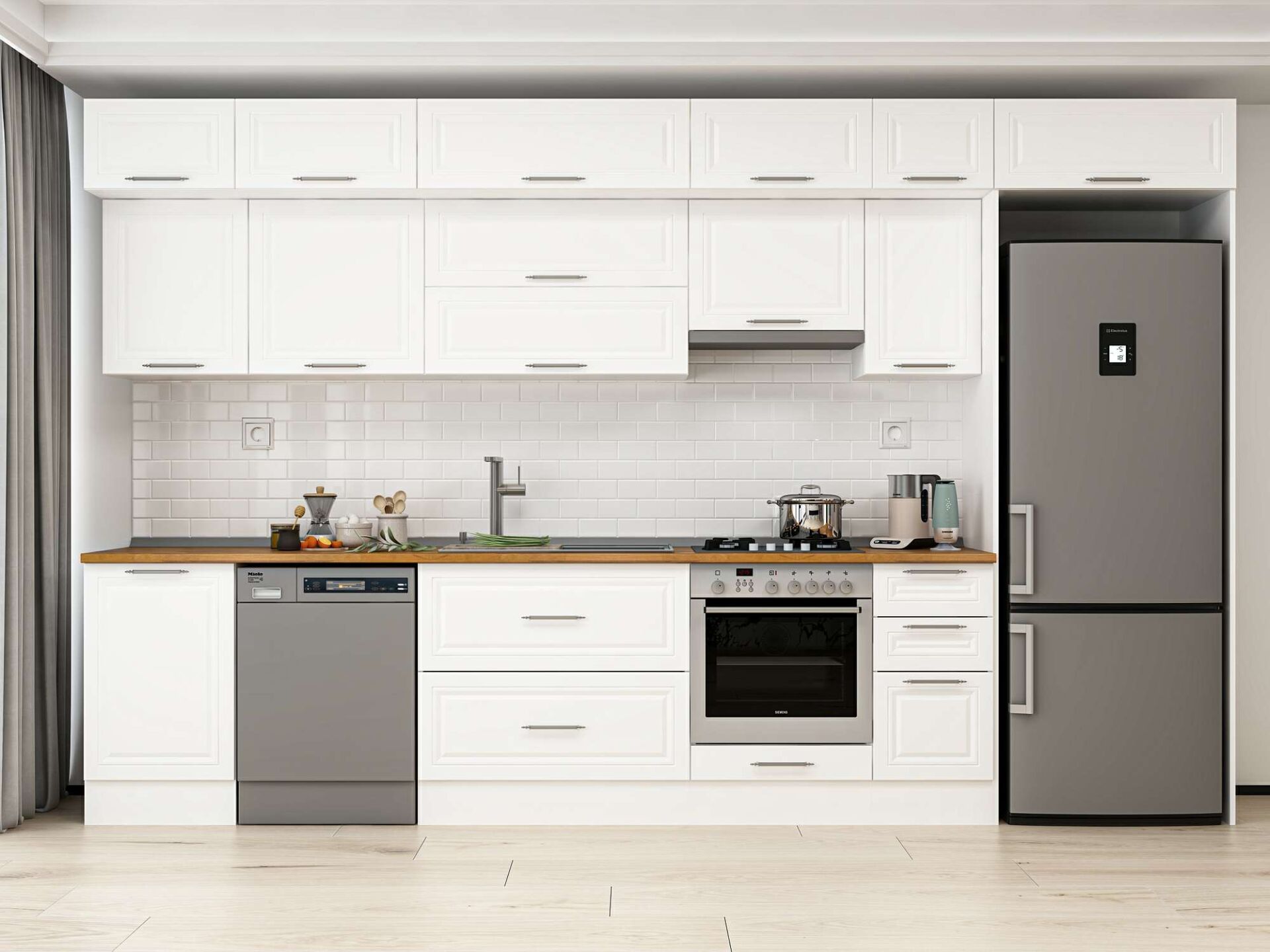 Alvinka 380X240 Cm Klasik Mebran Mutfak Dolabı Beyaz Beyaz Mb-E90S50S40-1