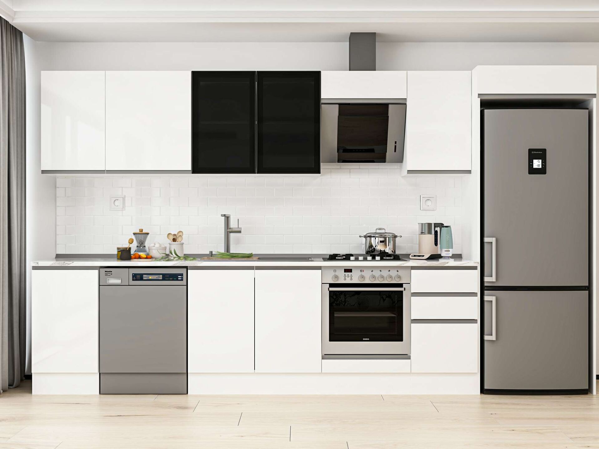 Alvinka 370X222 Cm High Gloss Mutfak Dolabı Mb-E80S45S45-3 High Gloss | Beyaz - Suntalam