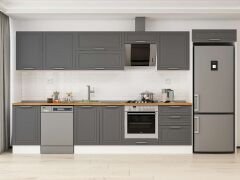 Alvinka 400X222 Cm Klasik Mebran Mutfak Dolabı Mb-E90S50S60-2 Mebran | Antrasit - Suntalam