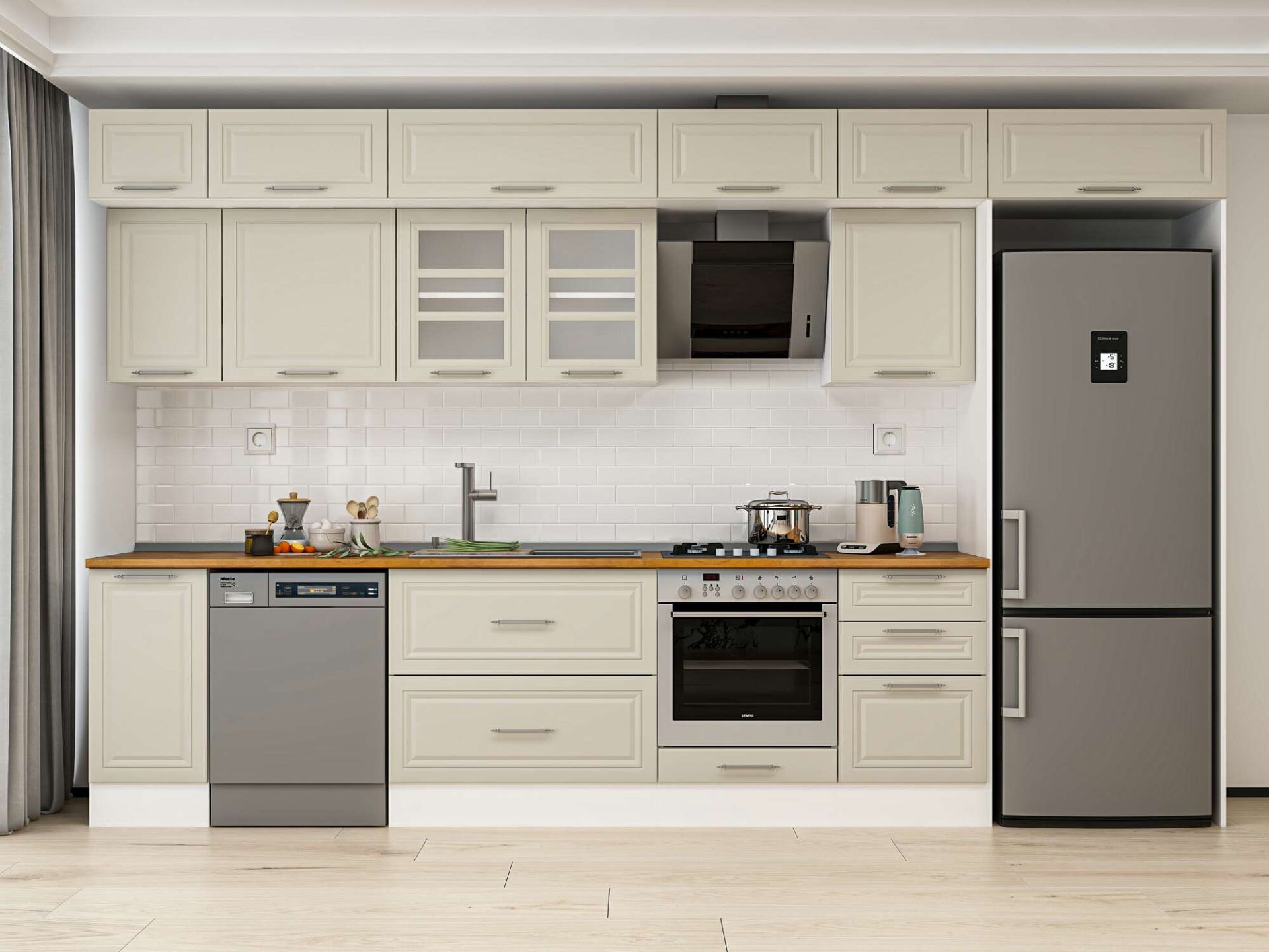 Alvinka 380X240 Cm Klasik Mebran Mutfak Dolabı Beyaz Beyaz Mb-E90S40S50-3 Mebran | Kumtaşı - Mdf