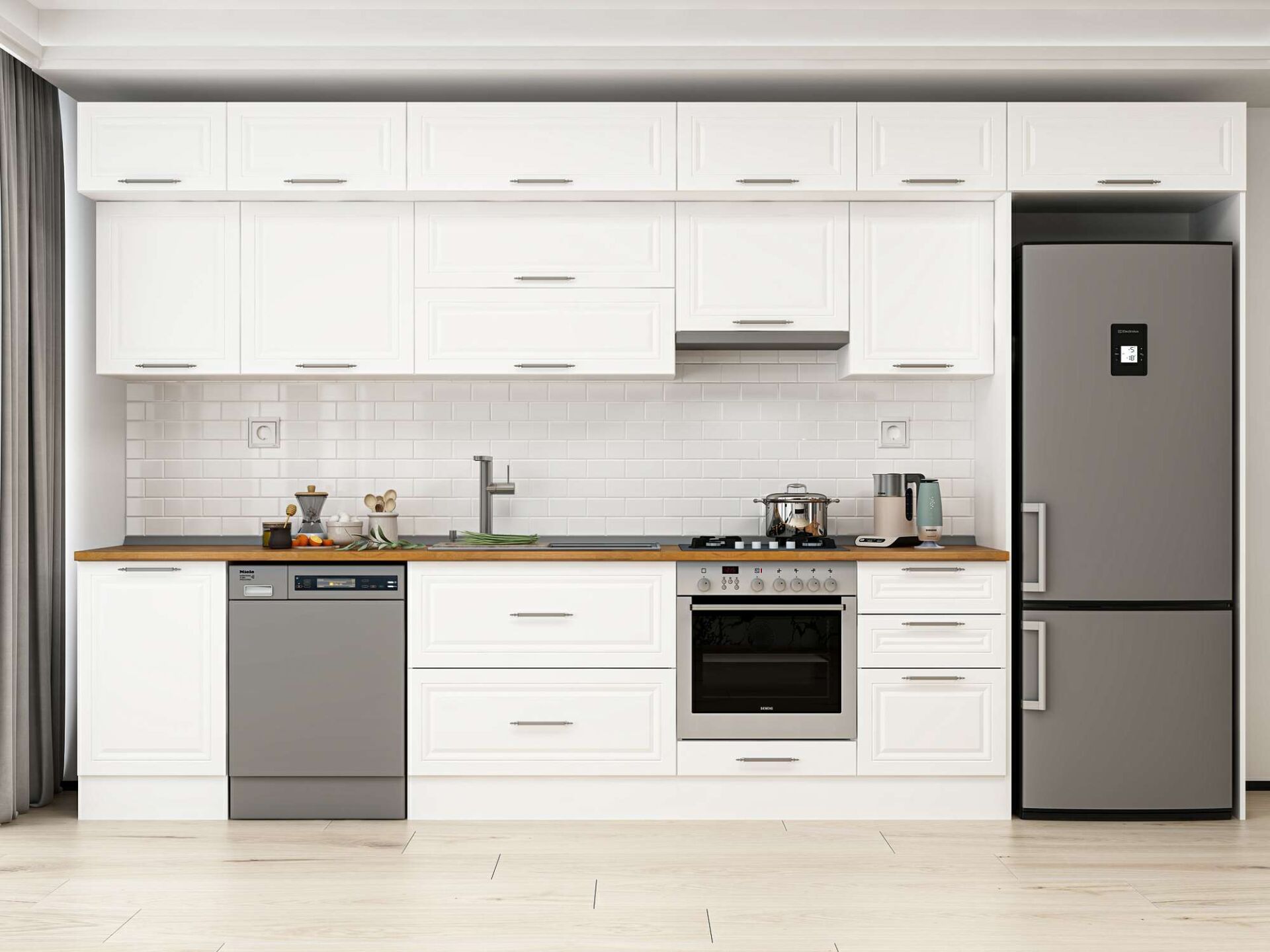 Alvinka 390X240 Cm Klasik Mebran Mutfak Dolabı Beyaz Beyaz Mb-E90S50S50-1