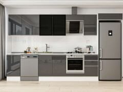 Alvinka 370X222 Cm High Gloss Mutfak Dolabı Mb-E80S45S45-3 High Gloss | Antrasit - Mdf