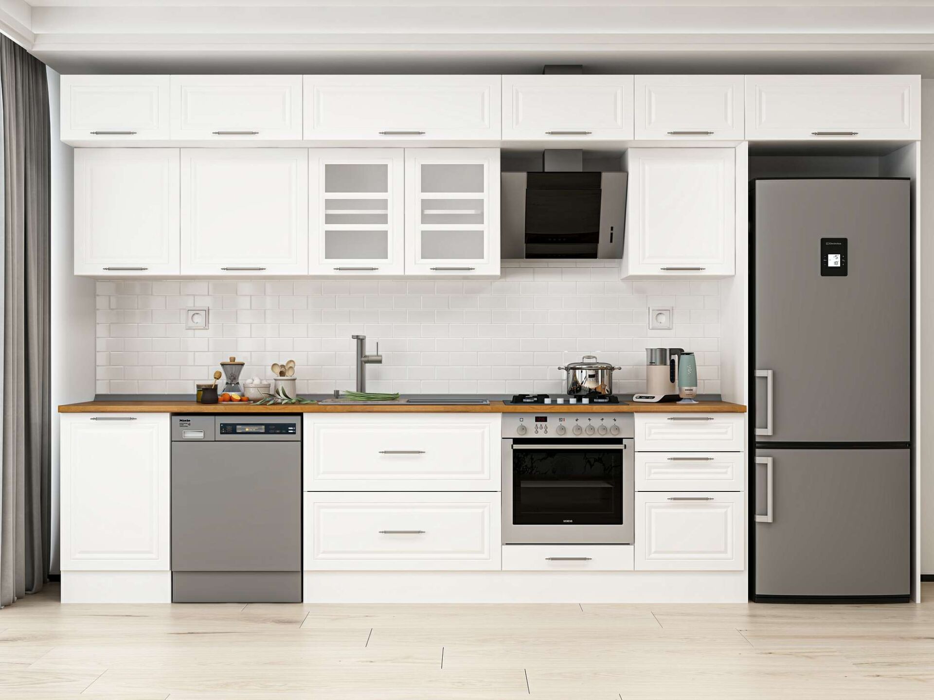 Alvinka 390X240 Cm Klasik Mebran Mutfak Dolabı Beyaz Beyaz Mb-E90S50S50-3