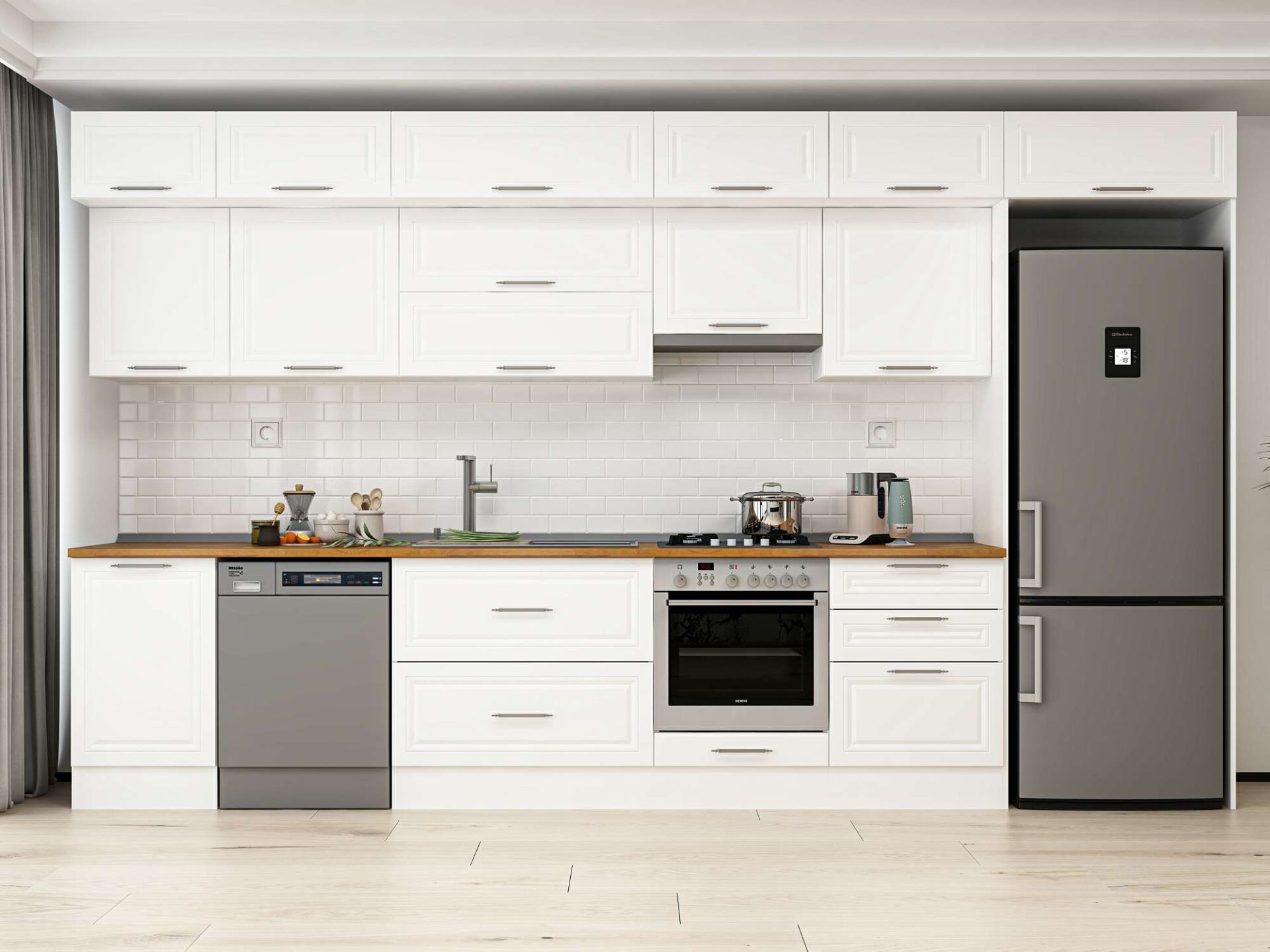 Alvinka 400X240 Cm Klasik Mebran Mutfak Dolabı Beyaz Beyaz Mb-E90S50S60-1