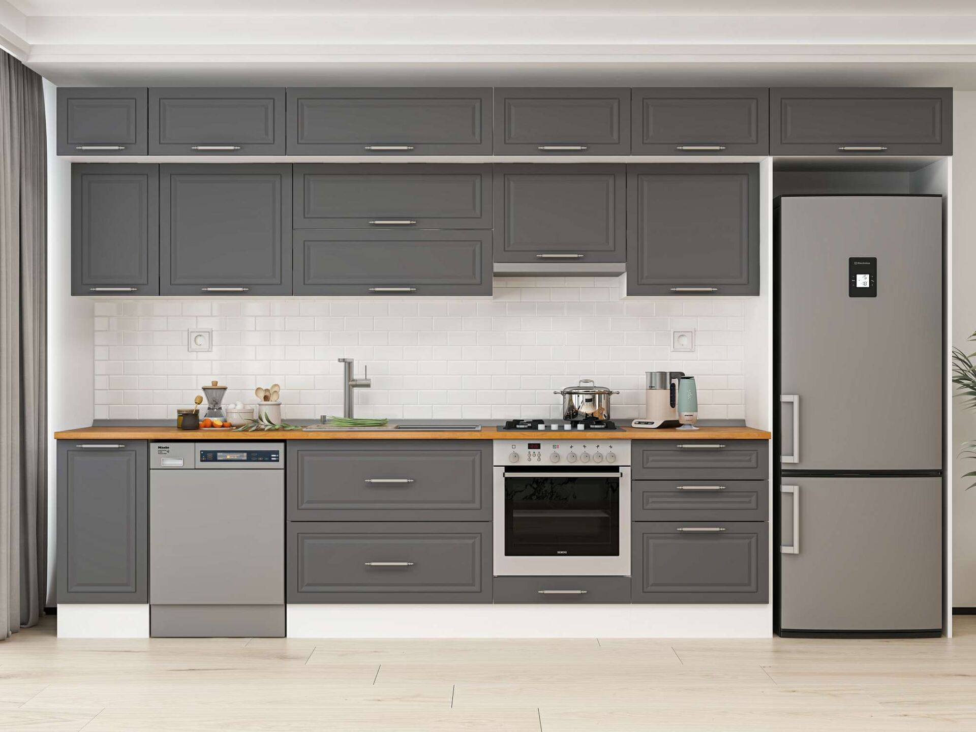 Alvinka 390X240 Cm Klasik Mebran Mutfak Dolabı Beyaz Beyaz Mb-E90S40S60-1 Mebran | Antrasit - Mdf