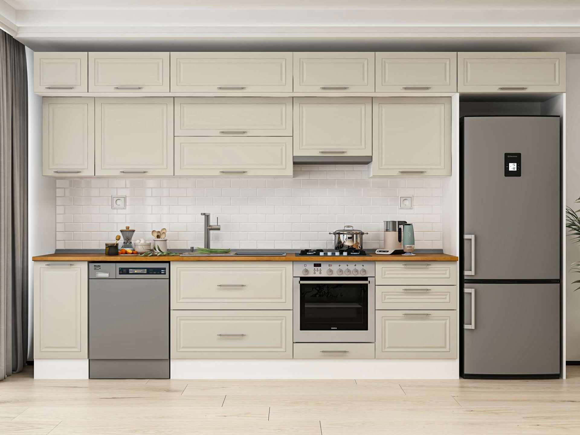 Alvinka 390X240 Cm Klasik Mebran Mutfak Dolabı Beyaz Beyaz Mb-E90S40S60-1 Mebran | Kumtaşı - Mdf