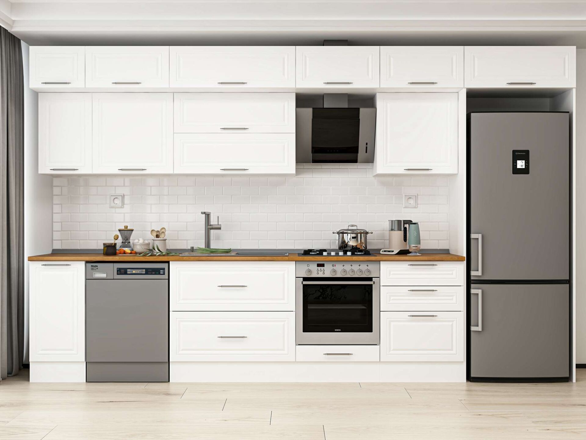 Alvinka 390X240 Cm Klasik Mebran Mutfak Dolabı Beyaz Beyaz Mb-E90S40S60-2 Mebran | Beyaz - Suntalam