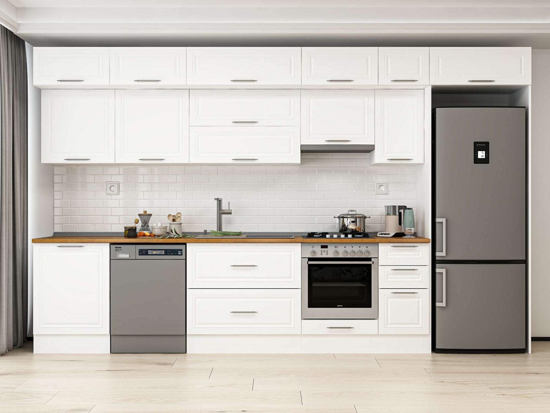 Alvinka 390X240 Cm Klasik Mebran Mutfak Dolabı Beyaz Beyaz Mb-E90S60S40-1