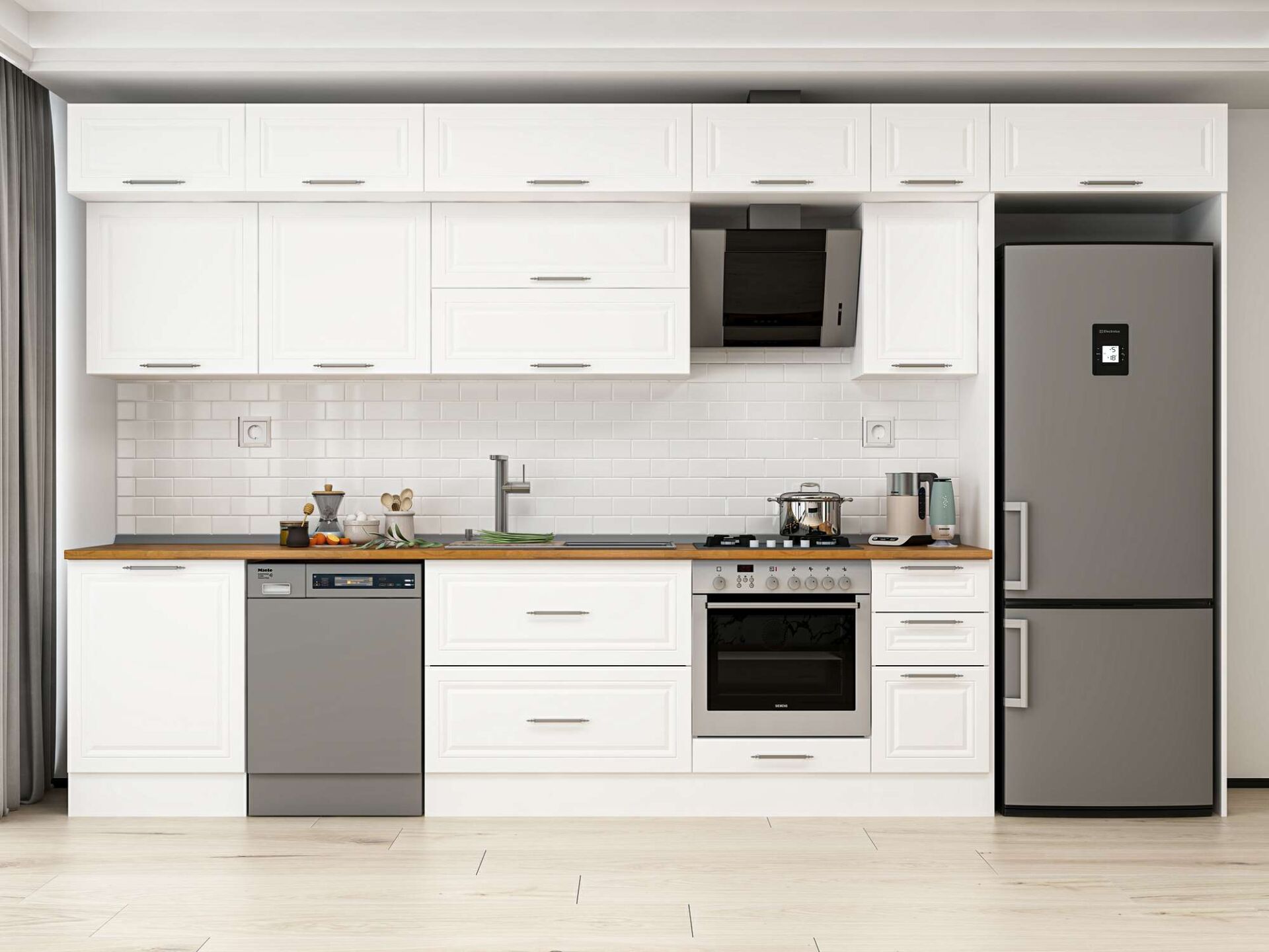 Alvinka 390X240 Cm Klasik Mebran Mutfak Dolabı Beyaz Beyaz Mb-E90S60S40-2