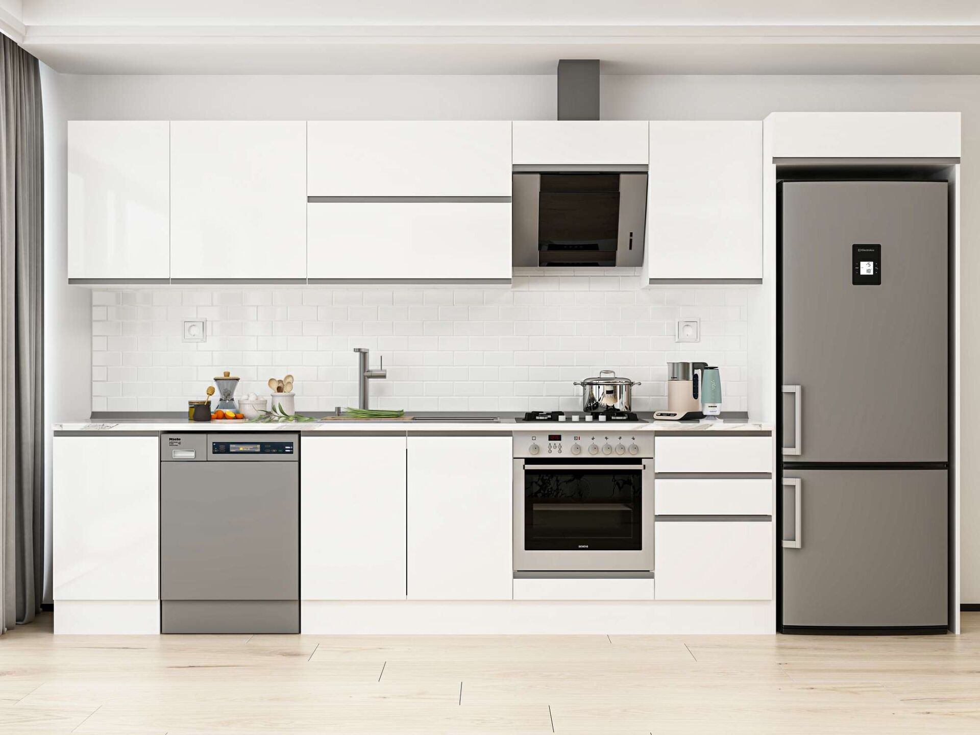 Alvinka 375X222 Cm High Gloss Mutfak Dolabı Mb-E80S45S50-2 High Gloss | Beyaz - Mdf