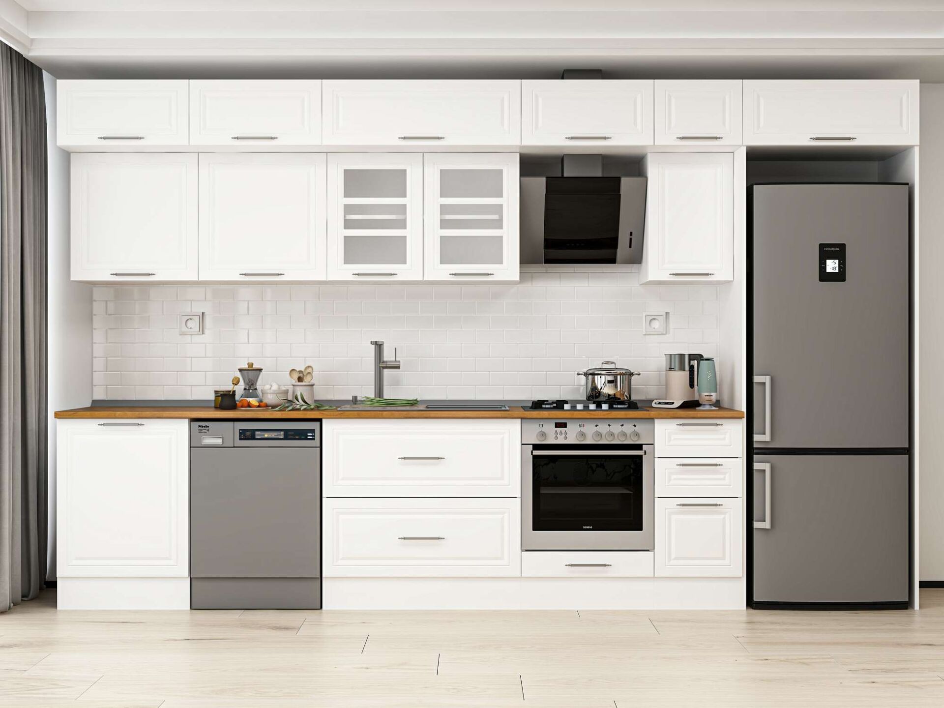 Alvinka 390X240 Cm Klasik Mebran Mutfak Dolabı Beyaz Beyaz Mb-E90S60S40-3