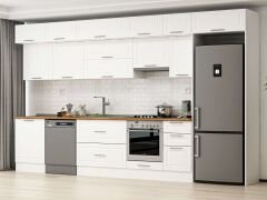 Alvinka 395X240 Cm Klasik Mebran Mutfak Dolabı Beyaz Beyaz Mb-E90S60S45-1