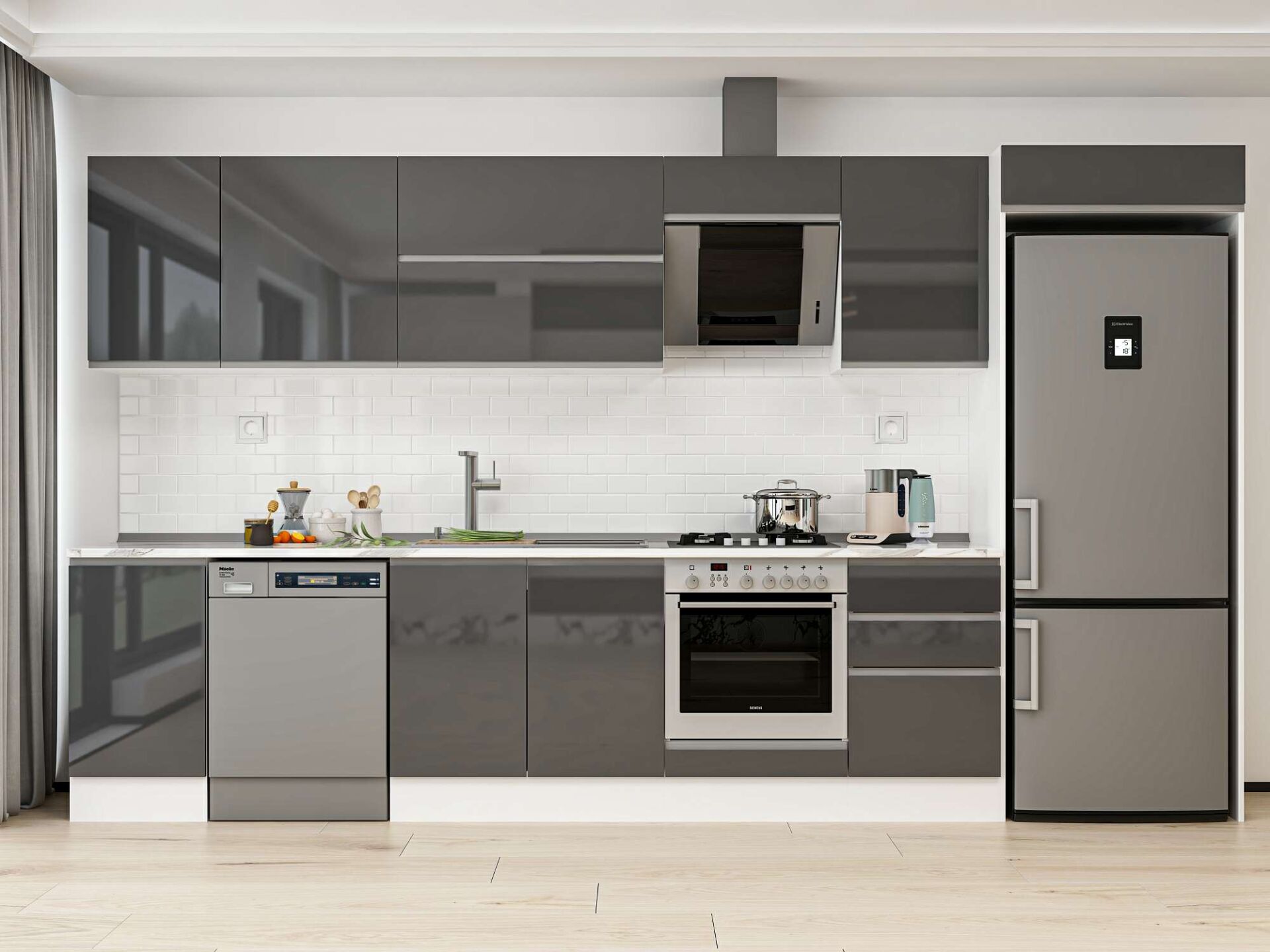 Alvinka 375X222 Cm High Gloss Mutfak Dolabı Mb-E80S45S50-2 High Gloss | Antrasit - Mdf