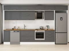 Alvinka 390X240 Cm Klasik Mebran Mutfak Dolabı Beyaz Beyaz Mb-E90S40S60-2 Mebran | Antrasit - Mdf