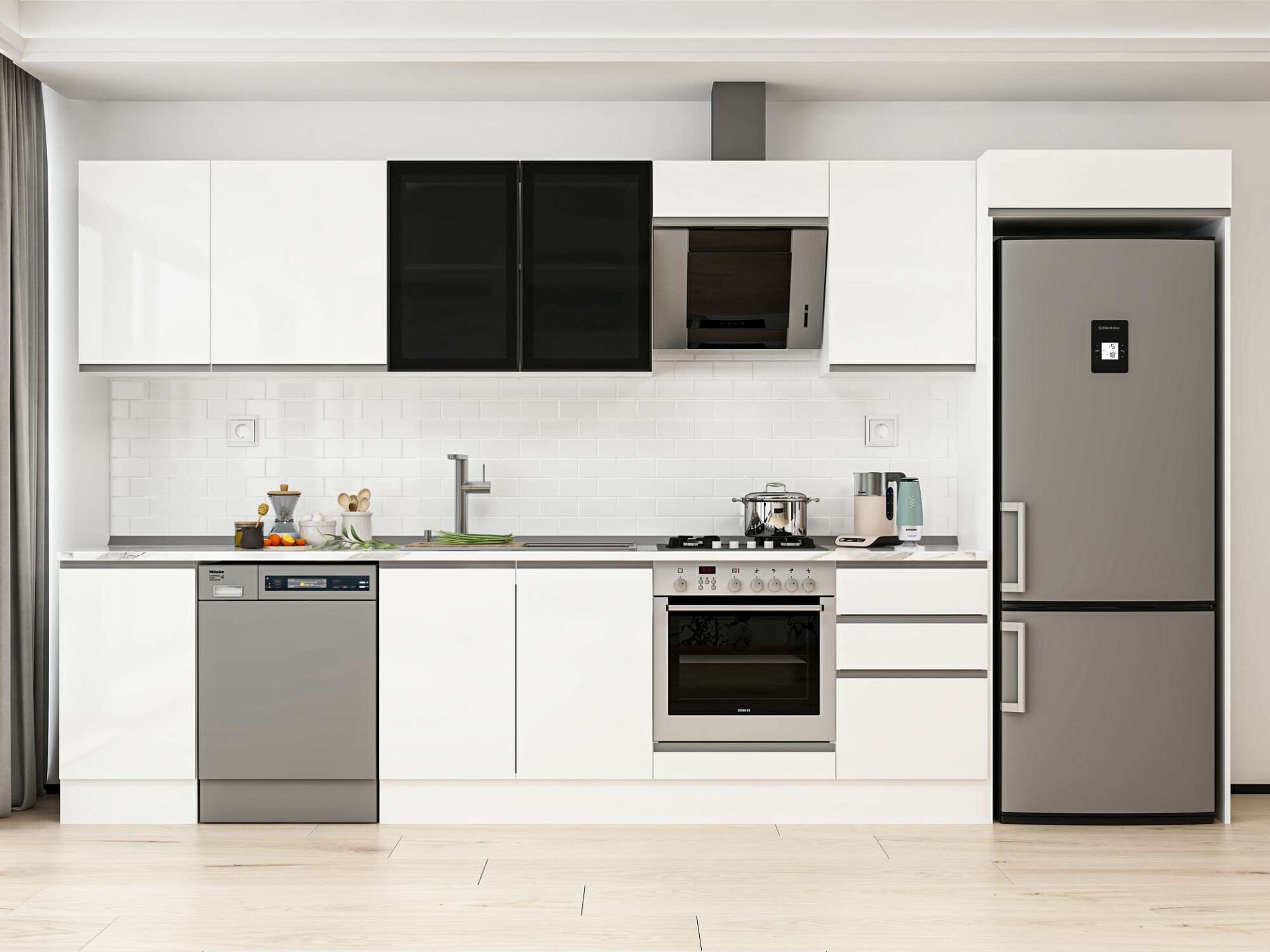 Alvinka 375X222 Cm High Gloss Mutfak Dolabı Mb-E80S45S50-3 High Gloss | Beyaz - Suntalam