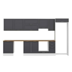 Alvinka 390X222 Cm Klasik Mebran Mutfak Dolabı Mb-E90S60S40-1 Mebran | Antrasit - Suntalam