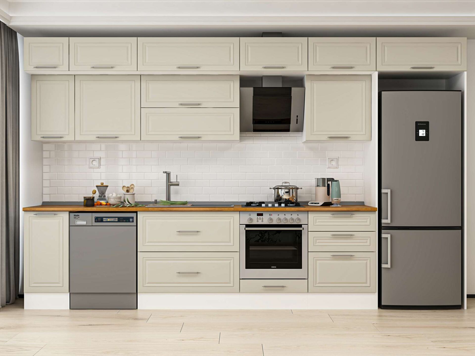 Alvinka 390X240 Cm Klasik Mebran Mutfak Dolabı Beyaz Beyaz Mb-E90S40S60-2 Mebran | Kumtaşı - Mdf