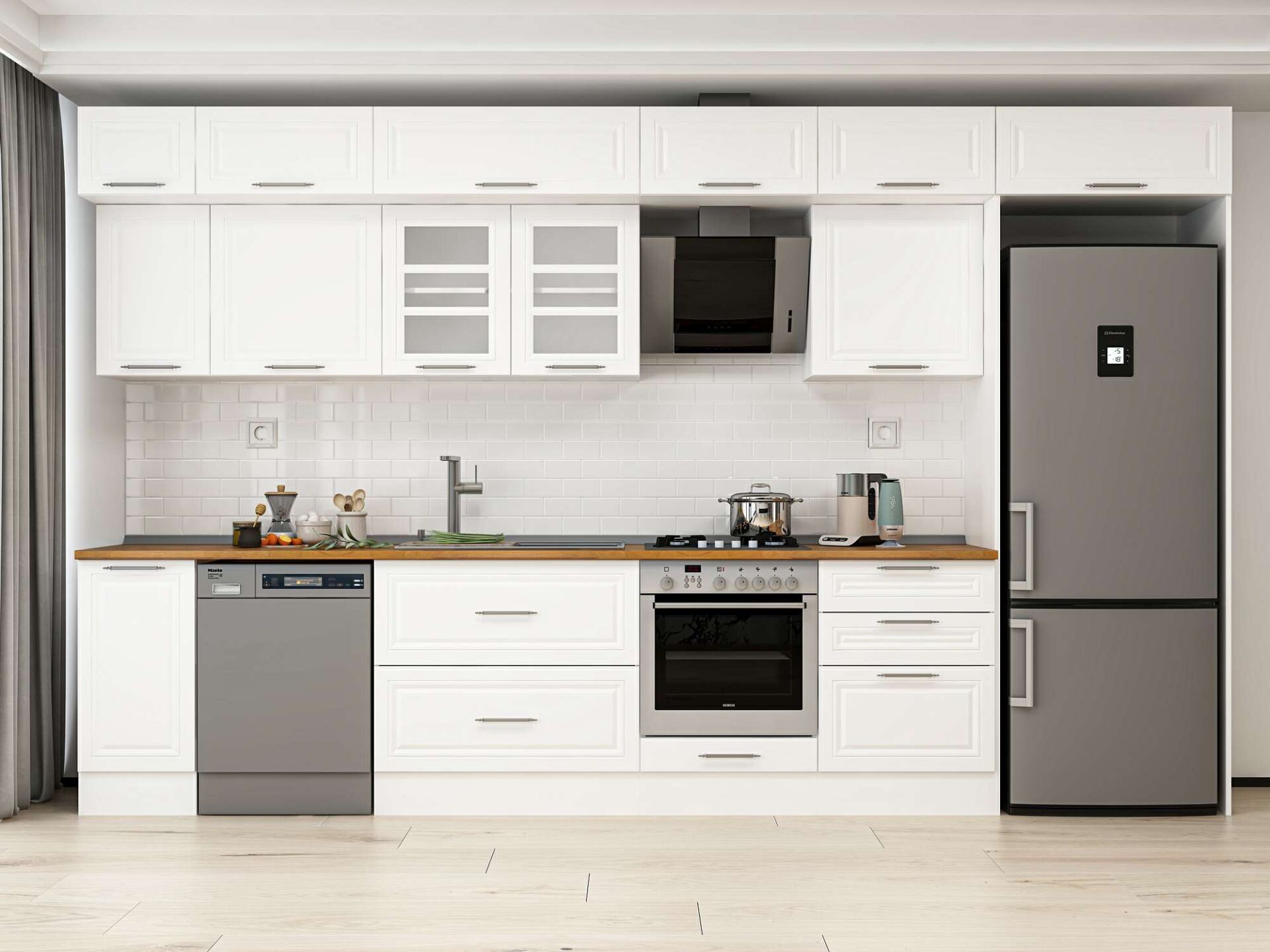 Alvinka 390X240 Cm Klasik Mebran Mutfak Dolabı Beyaz Beyaz Mb-E90S40S60-3 Mebran | Beyaz - Suntalam