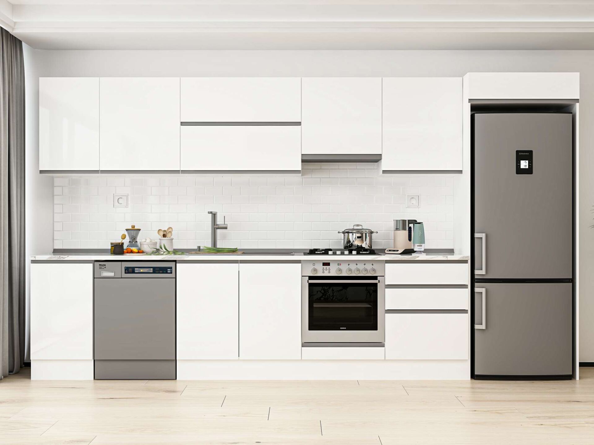 Alvinka 385X222 Cm High Gloss Mutfak Dolabı Mb-E80S45S60-1 High Gloss | Beyaz - Suntalam