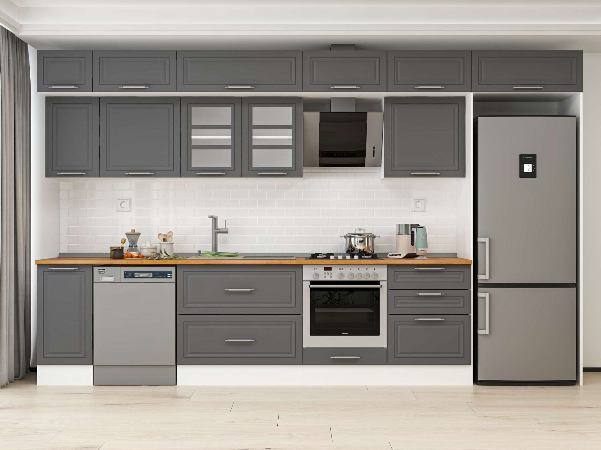 Alvinka 390X240 Cm Klasik Mebran Mutfak Dolabı Beyaz Beyaz Mb-E90S40S60-3 Mebran | Antrasit - Mdf