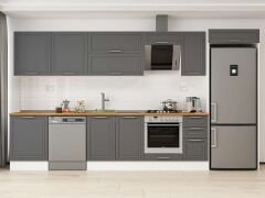 Alvinka 390X222 Cm Klasik Mebran Mutfak Dolabı Mb-E90S60S40-2 Mebran | Antrasit - Suntalam