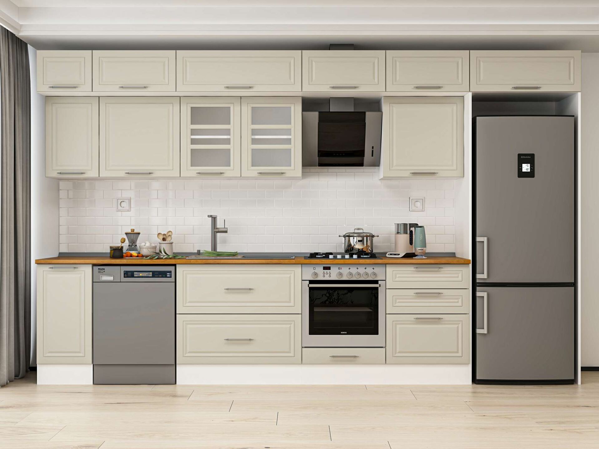 Alvinka 390X240 Cm Klasik Mebran Mutfak Dolabı Beyaz Beyaz Mb-E90S40S60-3 Mebran | Kumtaşı - Mdf