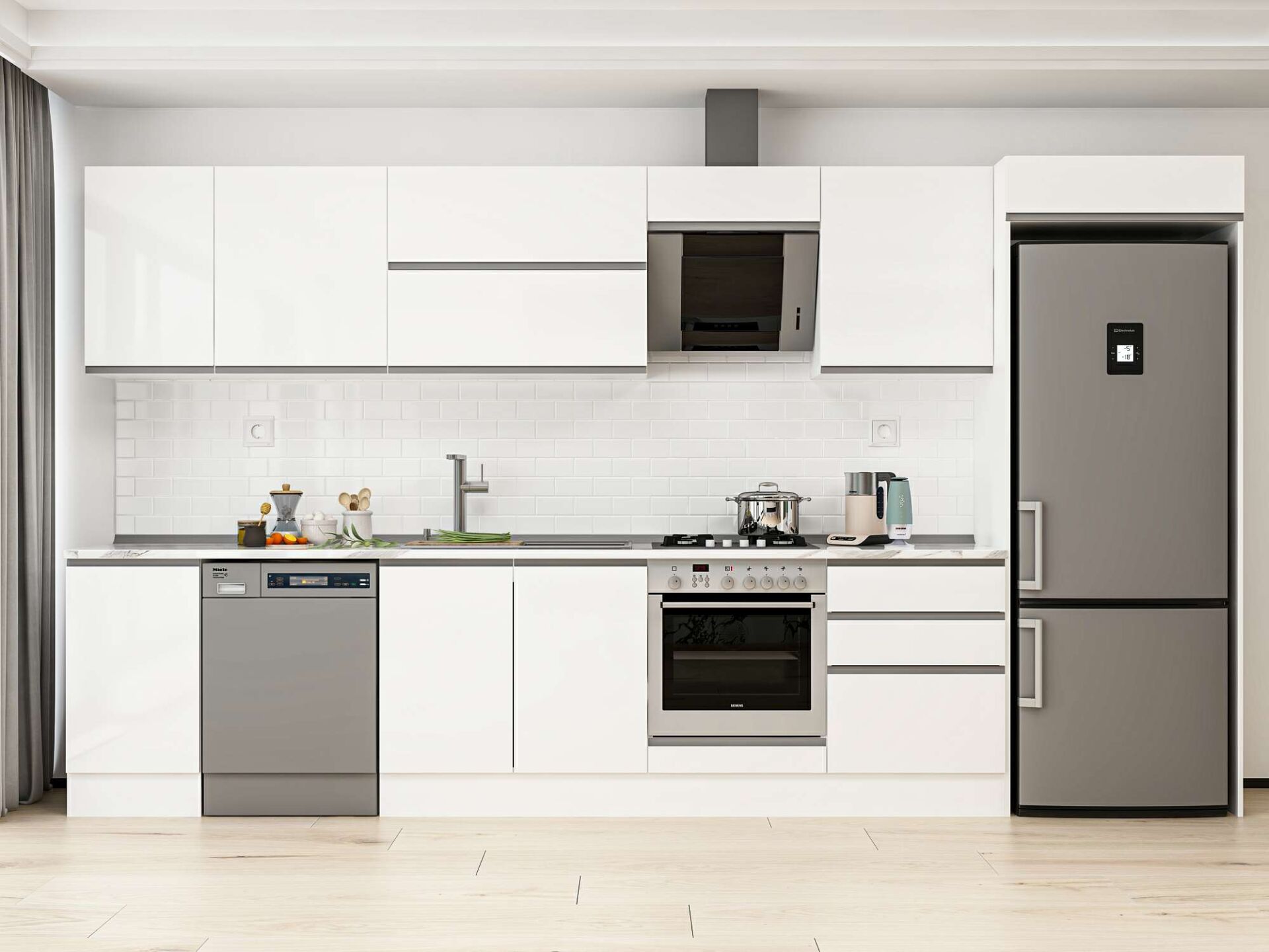 Alvinka 385X222 Cm High Gloss Mutfak Dolabı Mb-E80S45S60-2 High Gloss | Beyaz - Suntalam