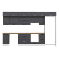 Alvinka 375X240 Cm Klasik Mebran Mutfak Dolabı Beyaz Beyaz Mb-E90S45S40-1 Mebran | Antrasit - Suntalam