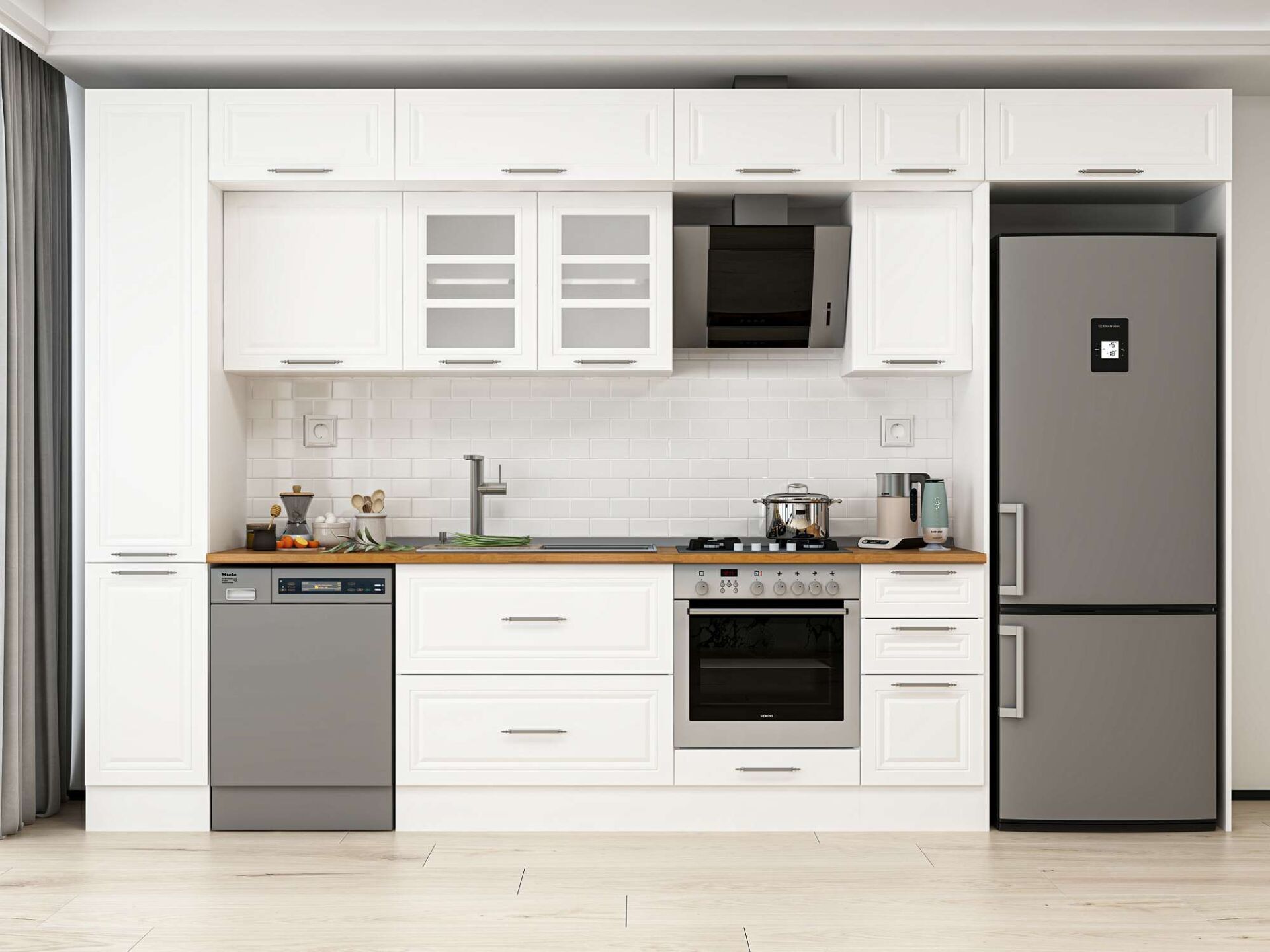 Alvinka 370X240 Cm Klasik Mebran Mutfak Dolabı Beyaz Beyaz Mbb-E90B40S40-3