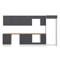 Alvinka 390X222 Cm Klasik Mebran Mutfak Dolabı Mb-E90S60S40-2 Mebran | Antrasit - Mdf