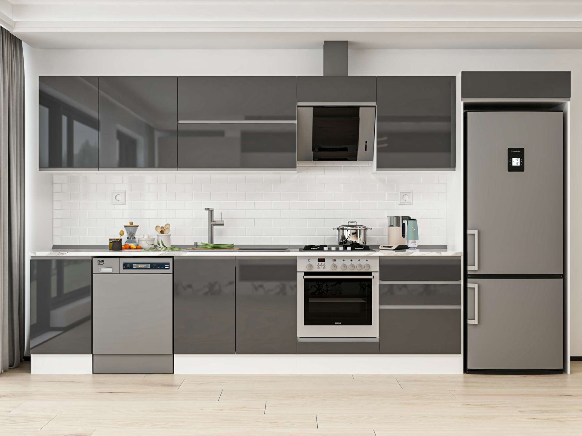 Alvinka 385X222 Cm High Gloss Mutfak Dolabı Mb-E80S45S60-2 High Gloss | Antrasit - Suntalam