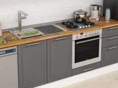 Alvinka 300X210 Cm Klasik Mebran Mutfak Dolabı Mb-E90B45S45-1 Mebran | Antrasit - Suntalam