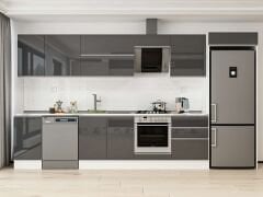 Alvinka 385X222 Cm High Gloss Mutfak Dolabı Mb-E80S45S60-2 High Gloss | Antrasit - Mdf