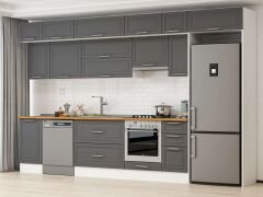 Alvinka 375X240 Cm Klasik Mebran Mutfak Dolabı Beyaz Beyaz Mb-E90S45S40-1 Mebran | Antrasit - Mdf