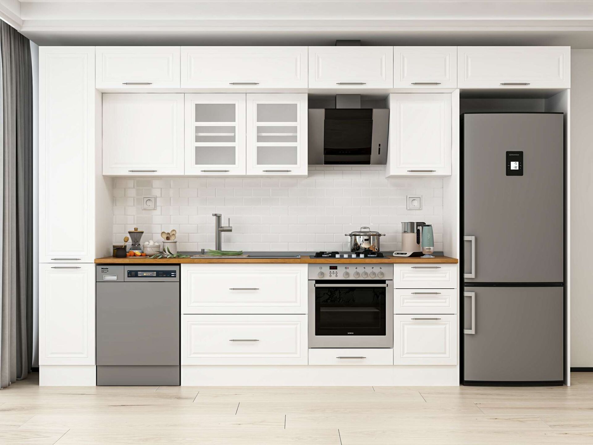 Alvinka 375X240 Cm Klasik Mebran Mutfak Dolabı Beyaz Beyaz Mbb-E90B40S45-3