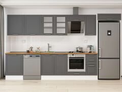 Alvinka 390X222 Cm Klasik Mebran Mutfak Dolabı Mb-E90S60S40-3 Mebran | Antrasit - Suntalam