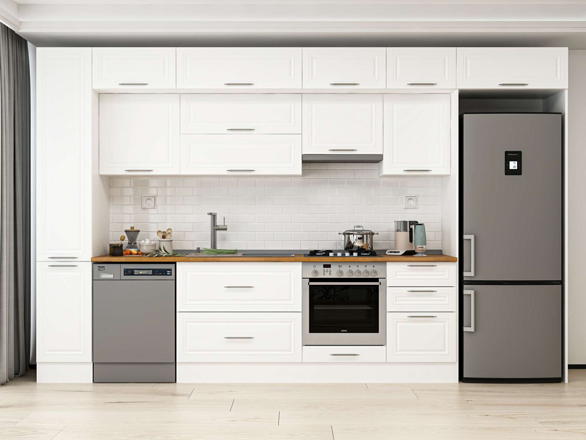 Alvinka 380X240 Cm Klasik Mebran Mutfak Dolabı Beyaz Beyaz Mbb-E90B40S50-1